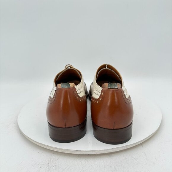 Salvatore Ferragamo Men Sz 10.5 D Brown White Leather Brogue Oxford Dress Shoes - Picture 6 of 13